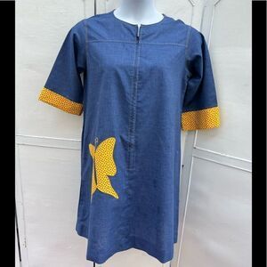 🍎 Models Coat Vintage Blue Denim Dress Butterflies (AA4)